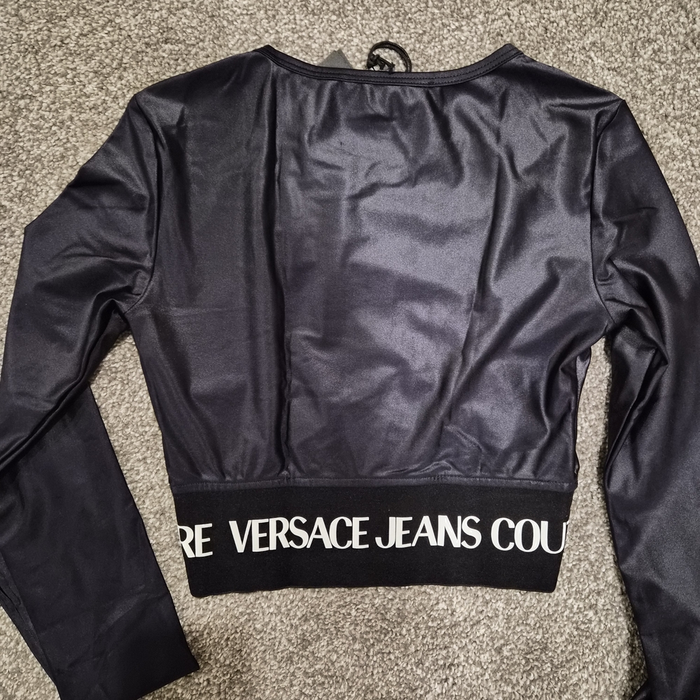 Versace Jeans Collection Black Logo-Waist Cropped Long Sleeve Top - Picture 6 of 12